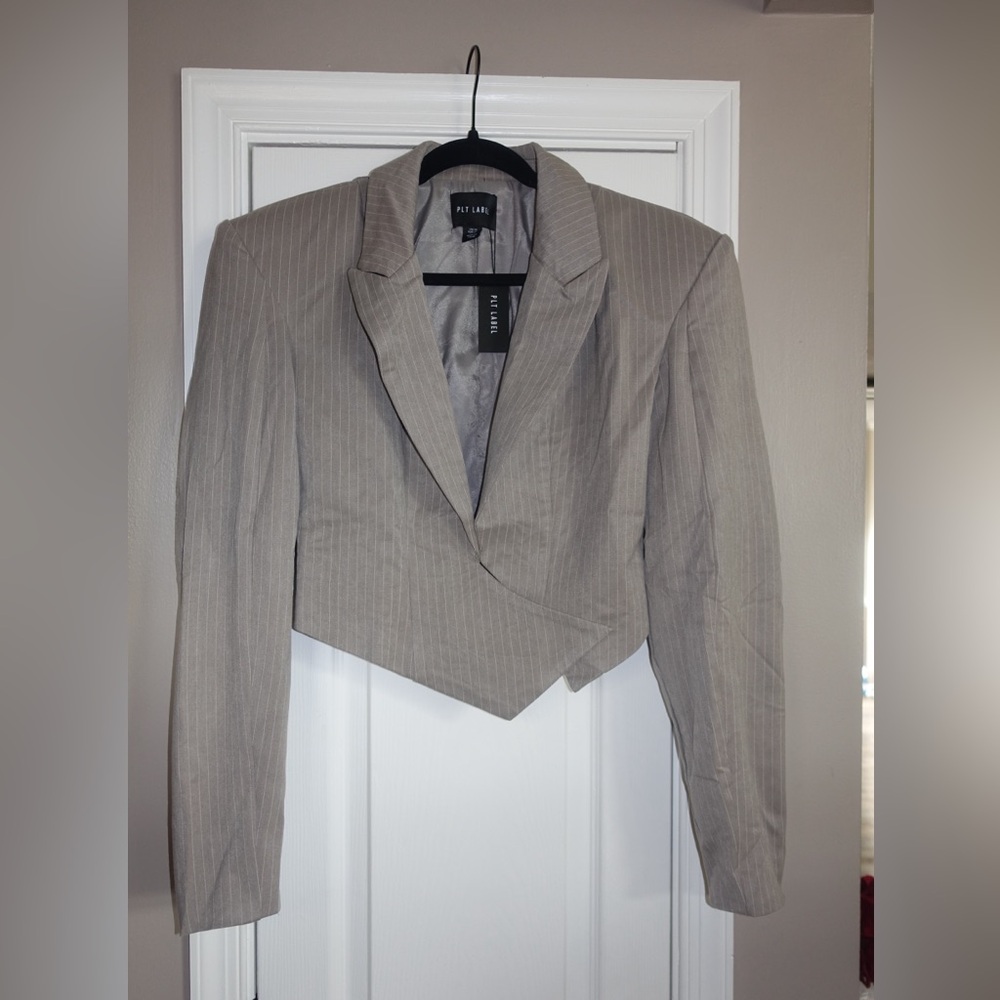 PLT Label pinstriped cropped blazer NWT